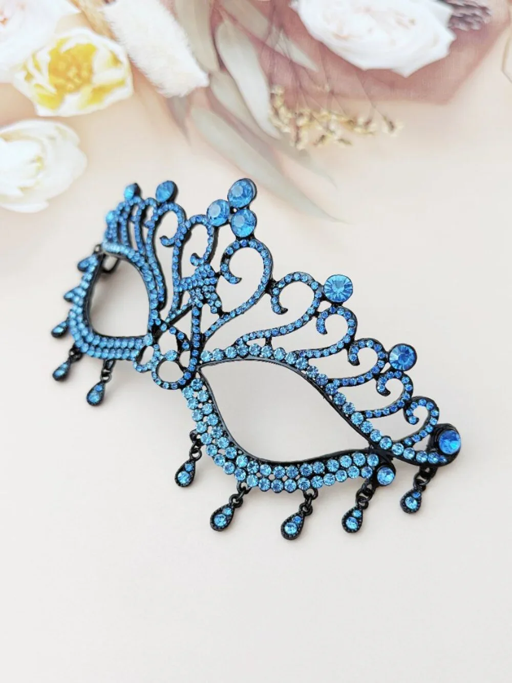 Sapphire Masquerade Mask, Crystal Eye Mask, Prom Ball Mask, Mardi Gras Mask